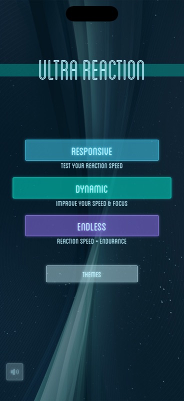 The Ultra Reaction main menu on iPhone: Responsive, Dynamic and Endless modes plus the Themes button.