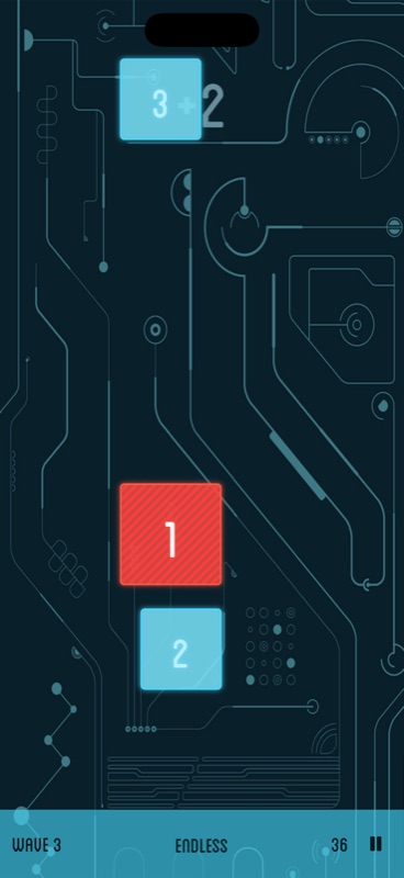 Endless mode: wave 3 with blue targets and a red striped target to avoid.